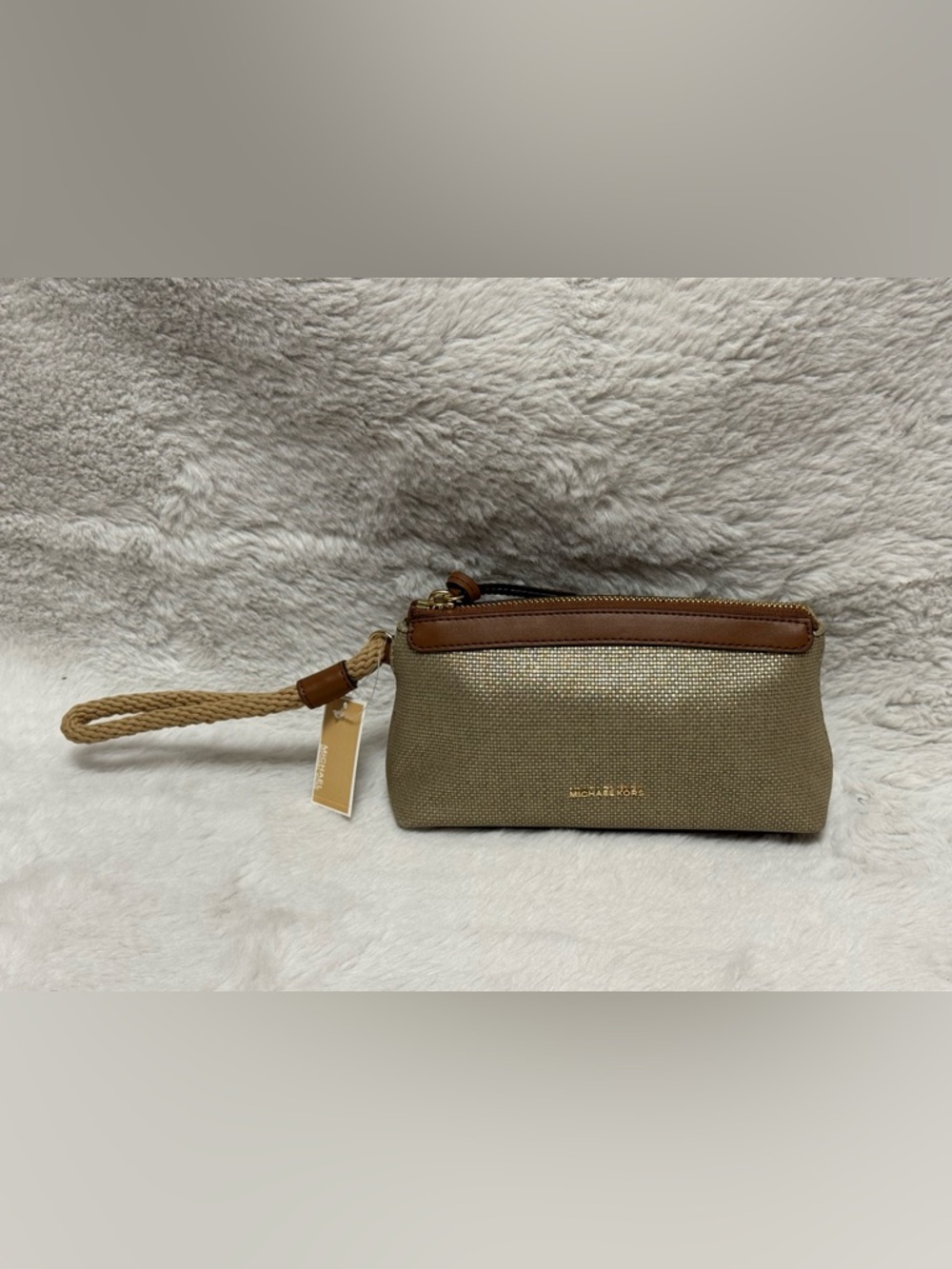 Michael Kors Gold and Brown Small Wristlet Pouch - Picture 2 of 9